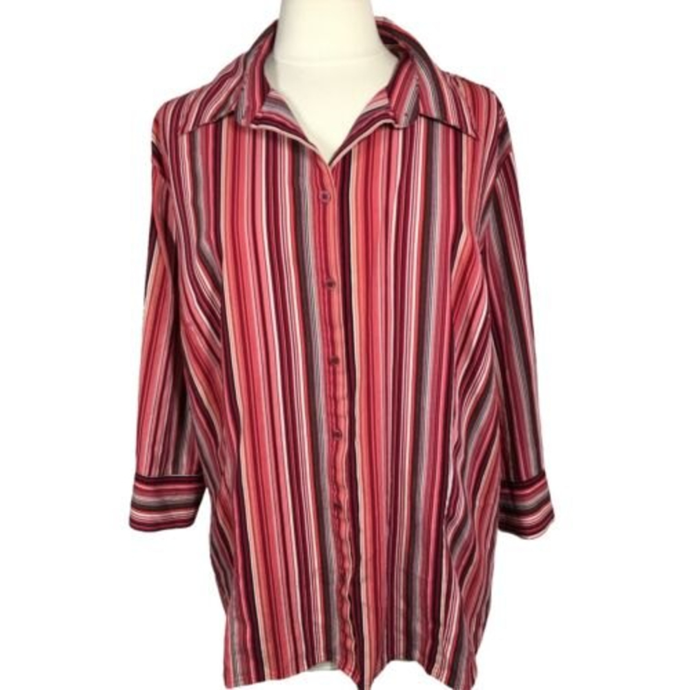 Croft & Barrow Women's Blouse 2X Stretch Striped Button Up 3/4 Sleeve D24